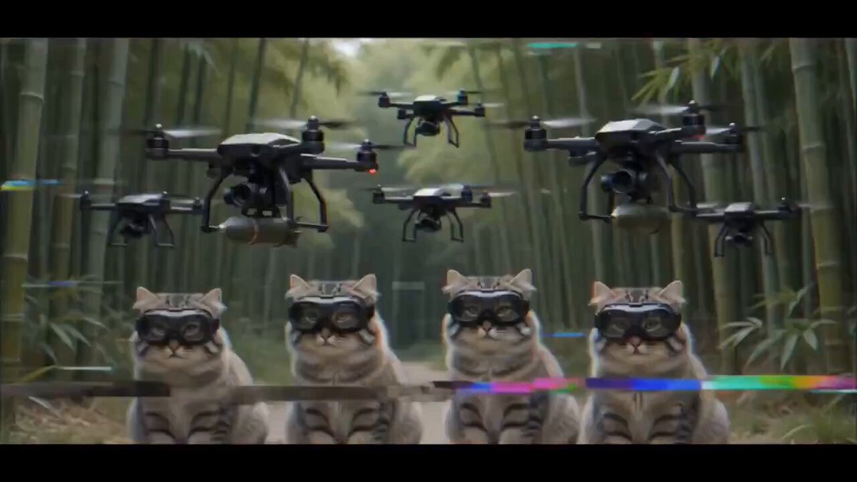 The image features five cats sitting together, all wearing goggles and surrounded by multiple flying Drones. The cats are positioned at various angles within the frame, creating an interesting composition that captures their attention. The background of the image consists of trees, further emphasizing the connection between the cats and the Drones in a natural setting.

The caption to the image reads: "dis gonna b a zcash shill innit". This phrase is likely a reference to the post's title or theme, which suggests that these cats are part of an event involving flying Drones.