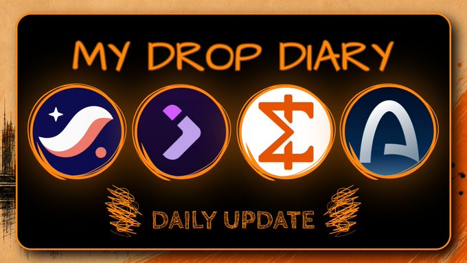 A digital graphic titled 'MY DROP DIARY' displays four cryptocurrency logo icons above the text 'DAILY UPDATE' on a dark background with orange accents.