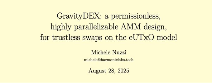The image features a gray background with white text that reads "GRATITYDEX" and "GRAVITYDEX", which are likely the names of two different types of cryptocurrency exchanges. The text also includes an explanation about the benefits of using these exchanges, such as their highly parallelizable AMM design for trustless transactions on the EUTXO model.