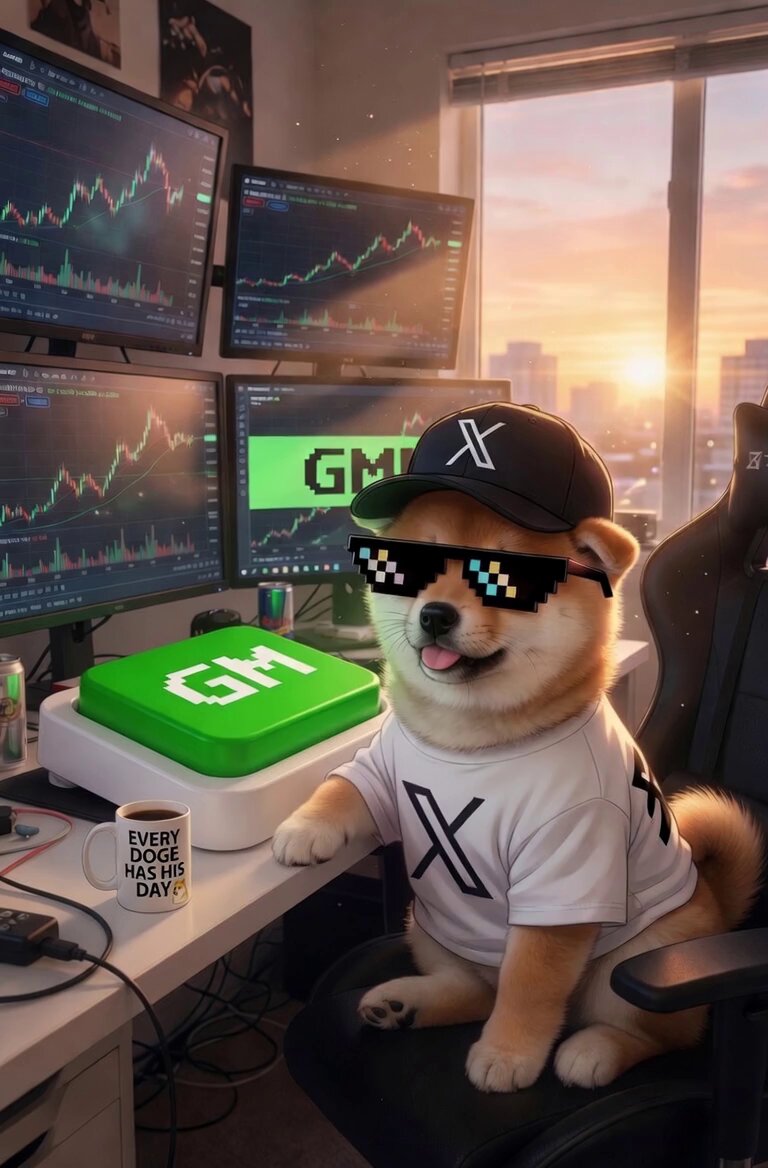 𝐀𝐨𝐞𝐬𝐢𝐚𝐥𝐦𝐧𝐨𝐭𝐡𝐨𝐦, a dog wearing sunglasses and a white shirt with "GM" written on it sitting in front of a computer monitor.