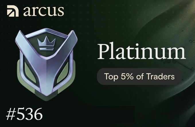 A graphic for Arcus trading platform displaying a Platinum tier badge with text 'Top 5% of Traders' and '#536'.