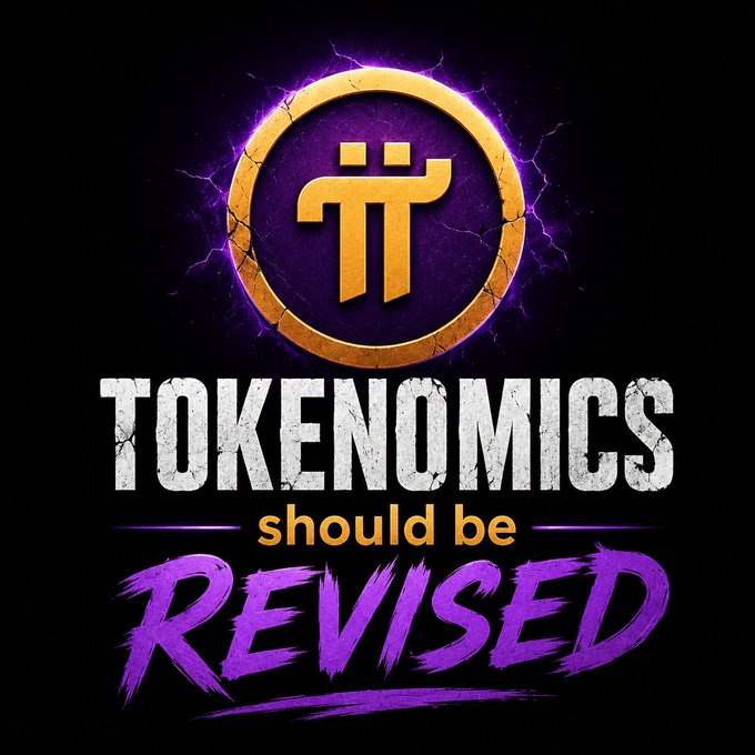 A dark graphic featuring a golden Pi Network logo encircled by purple lightning, with the text "TOKENOMICS should be REVISED" emphasizing the call for change. The image visually reinforces the post's message about Pi Network's questionable token distribution and the need for transparency in its supply breakdown.