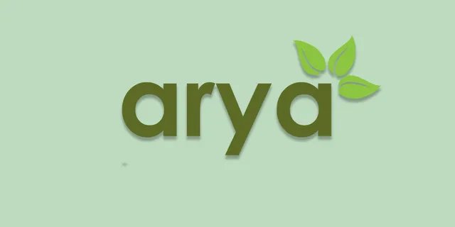 The image displays the logo "arya" in dark green lowercase lettering against a pale green background, accompanied by stylized green leaves above the letter "a." This represents Arya(.)ag, the Indian agricultural warehousing company mentioned in the post that is utilizing Avalanche blockchain technology to digitize grain deposits and warehouse receipts worth approximately $2 billion.