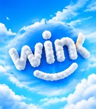 A whimsical image of the word "win" spelled out in fluffy white clouds against a bright blue sky with scattered cumulus clouds.