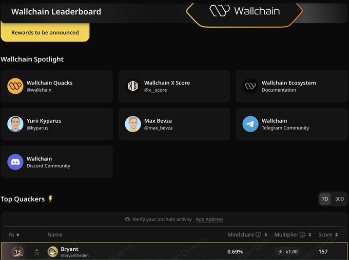 The image features a website page for aWallchain Leaderboard that showcases the top 10 Quacks from Wallchain who have scored 13 or more points in a Quacking game. The leaderboard lists their names, scores, and how many more points they need to reach 13 in order to be added to the campaign. The post also mentions some additional information about these Quacks' social media presence, specifically focusing on their profiles on Flickr and Facebook.