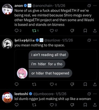 The image shows multiple Twitter posts from different users. The main focus is on a post by leetoshi, who has made a joke about Shiro's community. The post includes several lines of text that poke fun at Shiro's community and their supposed love for building something magical with the Megaeth chain. The post also contains emojis to add humor to the message. There are other posts in the image as well, but they do not seem to be related to the main joke or meme about Shiro.