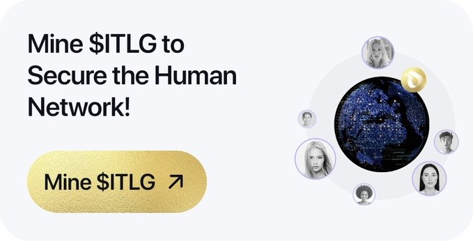 A promotional banner reading "Mine $ITLG to Secure the Human Network!" with a gold "Mine $ITLG" button and a globe surrounded by user profile icons, reflecting the post's excitement about new users joining InterLink and the growing $ITLG mining community.