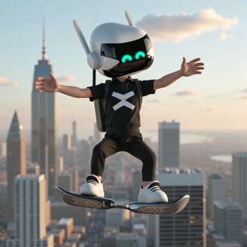 The image features a cartoon character, possibly a robot or a person with wings, standing on top of a city building wearing a helmet and sunglasses. The character appears to be flying through the air above the cityscape. The caption for this image reads "330 days hit on @xPortalApp Although it's more like 900 or something by now". This suggests that the post was created around the time when the image was taken, possibly as part of a social media campaign or promotional activity related to the character and its adventures in the city.