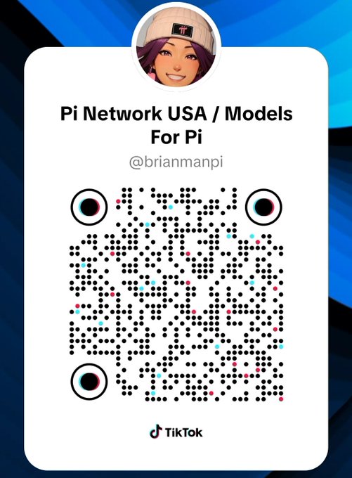 A TikTok QR code profile card for "Pi Network USA / Models For Pi" (@brianmanpi), featuring an avatar of a person wearing a cap, shared to direct followers to the creator's TikTok for live streams.