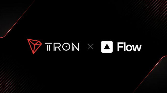 The image displays the logos of "TRON" and "Flow" side by side against a dark background with red accents, visually representing the partnership between TRON and Fireblocks' Flow platform for stablecoin payments integration.