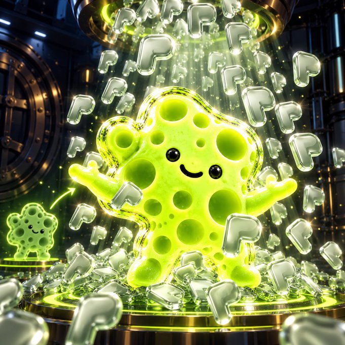A glossy, 3D-rendered green star-shaped character with a smile floats among metallic star objects in an industrial setting.