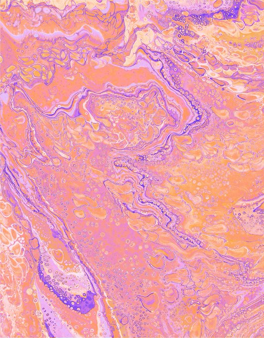 An abstract artistic image with swirling patterns in pastel pinks, purples, and oranges, resembling fluid art or a marbled oil-and-water texture.