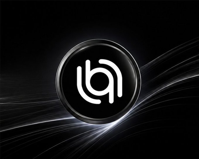 A sleek, minimalist logo design featuring a stylized white 'ba' monogram inside a glossy black circular badge, set against a dark background with flowing silver light streaks.