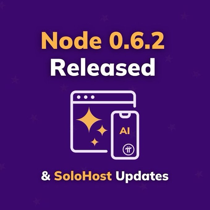 A purple promotional graphic announcing 'Node 0.6.2 Released' alongside an illustration of a browser window and smartphone with 'AI' text, plus the subtitle '& SoloHost Updates'.