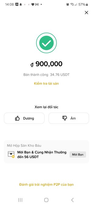 A mobile app confirmation screen displays a successful transaction of ₫900,000 (34.76 USDT) received into the wallet, reinforcing the post's celebration of earnings from the "Building X" web3 platform.