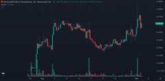 A vertically oriented cryptocurrency price chart with red and green candlesticks showing a sharp peak followed by a steep decline, illustrating the volatile BNB price action referenced in the post about "BNB szn."