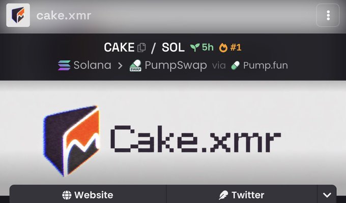 The image displays a DexScreener page for the CAKE/SOL trading pair on Solana via PumpSwap and Pump.fun, showing CAKE has a 5-hour chart and is ranked #1, which aligns with the post's bullish sentiment toward $CAKE (though the ticker shown is "cake.xmr" rather than the $PAID token also mentioned).