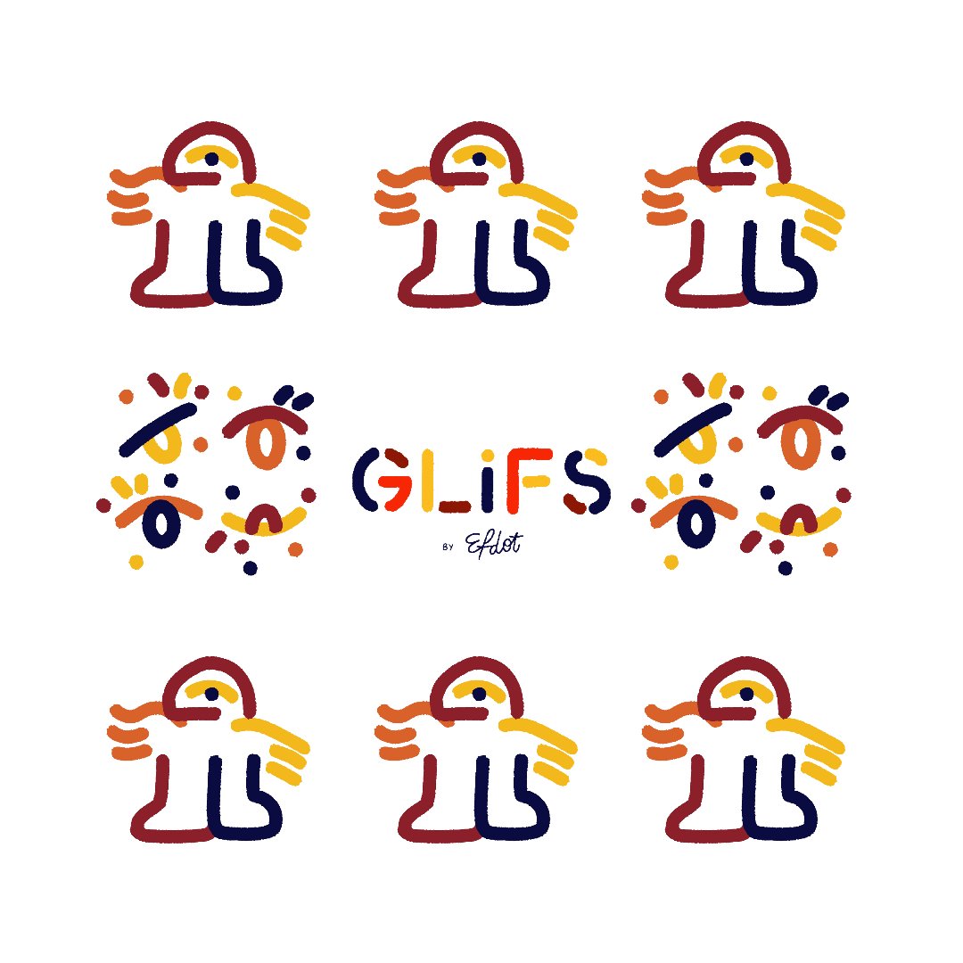 The image features a white background with various colorful lines, including red, orange, yellow, blue, green, purple, and black lines. The text "GLiFS" is written in a playful font style above these lines. Below this, there are illustrations of different cartoon characters or robots, each with their own unique design and color scheme. These characters include a robot with a red head and orange body, another with a blue head and yellow body, and one with a purple head and green body. The text "GLiFS" is written in a playful font style above these illustrations.