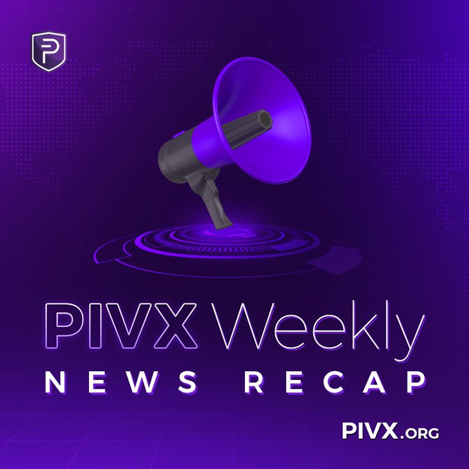 A purple-themed graphic featuring a megaphone illustration with "PIVX Weekly NEWS RECAP" text and the PIVX.org logo, promoting a weekly ecosystem update covering July 20th–25th, 2026. The megaphone visual reinforces the "news recap" theme of broadcasting PIVX's latest developments and announcements.