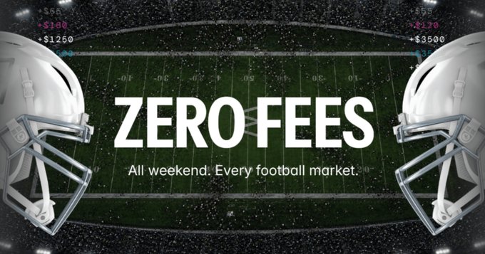 A promotional graphic with a football stadium background displaying 'ZERO FEES' and 'All weekend. Every football market.'