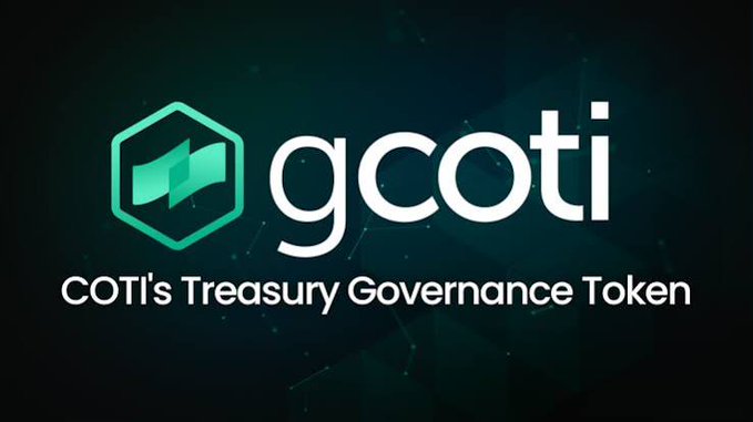 A promotional graphic for gCOTI, featuring a teal hexagonal logo with an "M" symbol beside the text "gCOTI - COTI's Treasury Governance Token" against a dark geometric background. The image introduces a post titled "The Confidential Brief - gCOTI Edition," where the author reflects on recent industry events and compiles their analysis into one comprehensive piece.