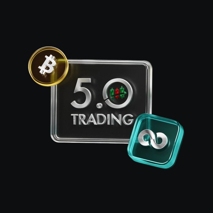 The image features three different objects related to Bitcoin trading or cryptocurrency investing. The first object is a square sign with the words "5.0 Trading" written on it, indicating that this is an event-based prediction volume. The second object is a small glass cube labeled "BTC", which stands for Bitcoin. The third object is another small glass cube labeled "BOB", representing a Bitcoin token or coin. These objects are placed against a black background to draw attention to their respective contents and emphasize the trading nature of these assets.