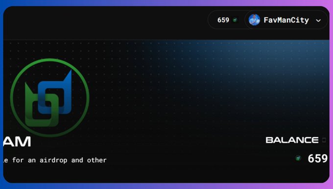 A user profile card on the Beldex loyalty program dashboard displays the username "FavManCity" with a balance of 659 points, matching the user's reported earnings from the loyalty program. The dark-themed interface features the Beldex logo and shows partial text referencing an airdrop opportunity.