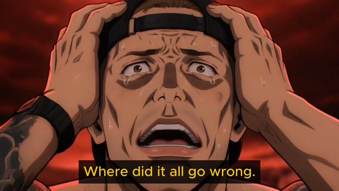 The image shows a cartoon character with a hat on his head, looking very surprised or scared as he covers his face with his hands. The caption below the image reads "Where did it all go wrong?".