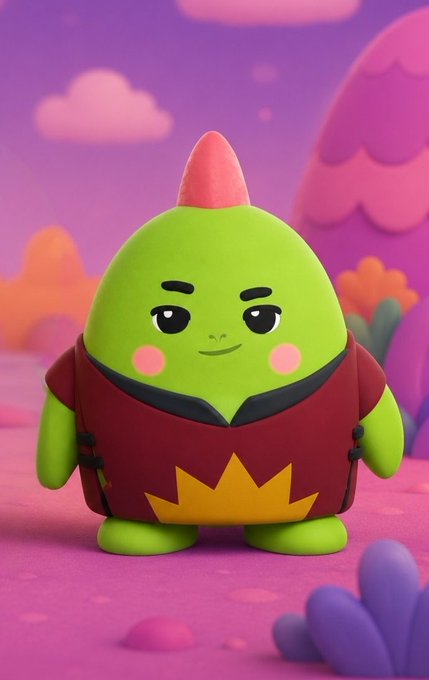 A cute green blob-like cartoon character with a pink mohawk and red vest stands in a dreamy pastel purple landscape, serving as the Sleepagotchi mascot for the health-tracking crypto project. The whimsical, sleepy character visually reinforces the post's theme of earning rewards for going to bed early and maintaining healthy habits.