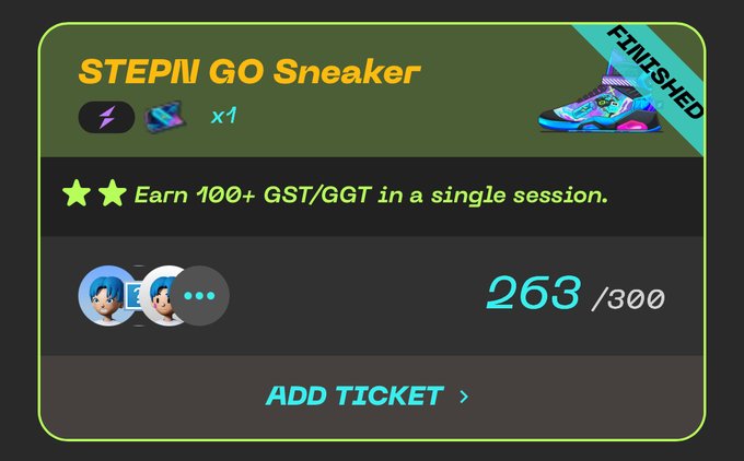 The image shows a green screen with white text that reads "Stepn Go Sneaker". The background of the image is black, making the text stand out. Below this information, there are two stars, one at the top left corner and another at the bottom right corner. There's also an image of a sneaker on the screen, which appears to be a part of the "Stepn Go Sneaker" promotion. The post seems to be promoting sneakers or sports shoes in particular, as it is titled "Stepn Go Sneaker".