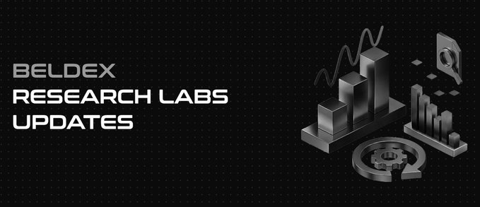 A dark-themed banner with the text 'BELDEX RESEARCH LABS UPDATES' alongside 3D graphics of bar charts, a line graph, a pie chart, and a search icon.