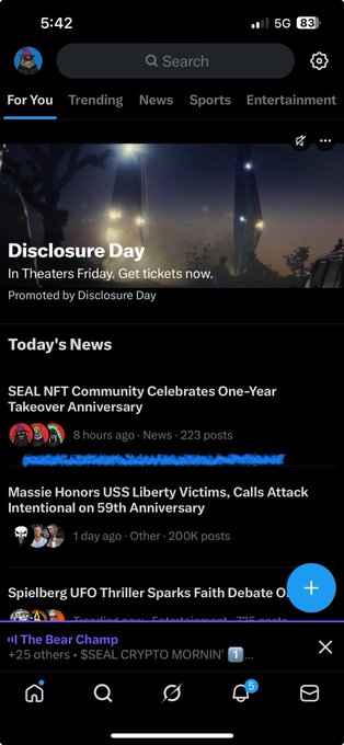 !"Today's news" with "SEAL Community Takeover! Shoutout to @SealXRP_CTO trending", which is an announcement related to a year anniversary of a project named #SEAL-Community-Takeover. ARF, and ARF are names/ties visible in the image.