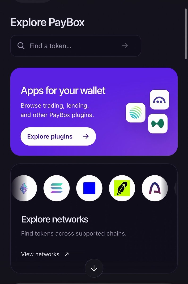 A mobile app interface displays "Explore PayBox" with a token search bar, an "Apps for your wallet" section promoting trading and lending plugins, and an "Explore networks" feature showcasing supported chains. The screen supports the post's claim by highlighting PayBox's advanced payment and trading capabilities for AI agents.