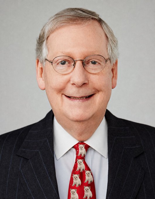 A professional headshot of an older man with glasses, wearing a dark suit and a distinctive red tie patterned with white West Highland terrier dogs.
