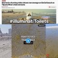A low-resolution image showing a map or satellite view labeled '#illuminatiToilets' with various markers and small text that is difficult to read clearly.