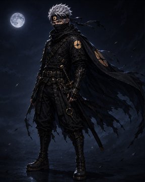 A hooded ninja figure stands against a moonlit night sky, embodying the "Ninja's Ashes (Character Edition)" showcase that highlights the Aster prototype designs alongside characters I0, Cedric, and Cc笑茜茜.
