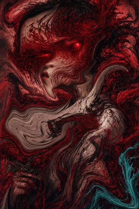 A haunting digital artwork titled "Crimson Reverie" by TransientLabs (@0xCuttlefish), depicting an ethereal figure with piercing red eyes emerging from swirling crimson and black tendrils, with a striking teal accent in the lower corner—evoking a dreamlike, otherworldly vision priced at 0.088 ETH as a 1/1 edition. The piece fits perfectly within the #ArtTank and #artcollector NFT community, showcasing bold surrealist artistry.