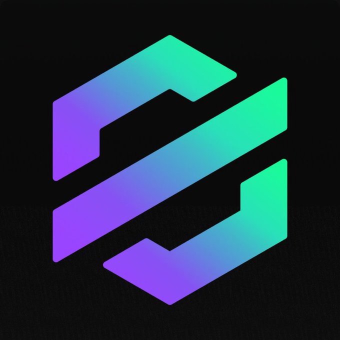 A geometric, stylized logo with a gradient of purple, blue, and green set against a black background, resembling the Solana cryptocurrency symbol.