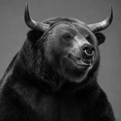 A black and white close-up portrait of a large bull with prominent curved horns and a nose ring, looking powerfully toward the camera, symbolizing the strength, momentum, and long-term potential of the $NAKI project within the Solana ecosystem.