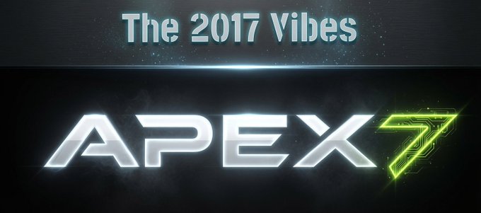 The image displays "The 2017 Vibes" at the top with a stylized "APEX 7" logo prominently featured below against a dark, tech-inspired background. The graphic serves as promotional branding for the Apex7 project, evoking nostalgic cryptocurrency enthusiasm associated with the early bull market era to align with the post's message about reviving active community engagement.