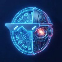 A glowing blue futuristic circular emblem resembling a timer or sci-fi interface, with partially readable lettering including “TIME.”