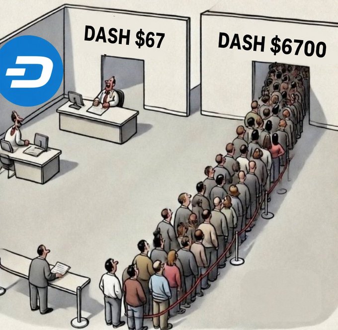 A satirical illustration depicts people lining up in front of two service windows labeled 'DASH $67' and 'DASH $6700' featuring a large blue DASH logo in the corner.