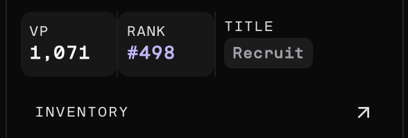 A screenshot displays a Legion Republic profile showing 1,071 VP points, rank #498, and the title "Recruit," which corresponds to the post explaining how VP serves as the foundational score in the Jumper airdrop allocation formula.