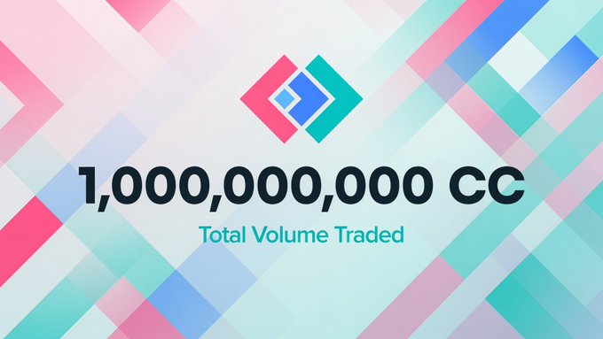 The image displays "1,000,000,000 CC Total Volume Traded", reinforcing the accompanying post's announcement of 1 billion CC.
