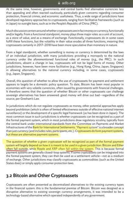 The image shows a screenshot of a webpage that provides information about Bitcoin and Ethereum. The title reads "Bitcoin And Ethereum Fall OUTSIDE THE SYSTEM. Meanwhile, XRP falls WITHIN THE SYSTEM." This text implies that Bitcoin and Ethereum are not recognized within the financial system due to their alternative nature or lack of recognition from certain governments and institutions. The screenshot also displays a paragraph with the question: "The Question whether given a cryptocurrency will be recognized as a formal payment?"

As an AI, I am unable to provide a specific answer based on this image alone since it is not clear what information or content is present in the screenshot.