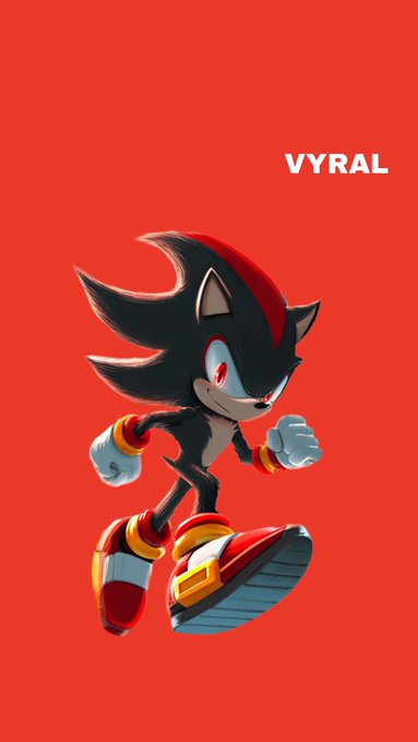 A digital illustration of Shadow the Hedgehog character in a dynamic running pose against a solid red background with the text 'VYRAL' in the upper right.