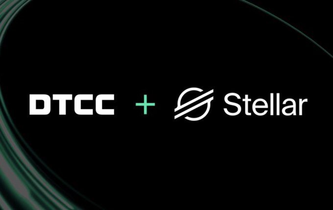 The image features a black background with white text that reads "DTCC + STELLAR" at the top, followed by "Just In: DTCC Just Announced Plans to Bring tokenized traditional assets to Stellar by 2027". The text is in all capital letters and is clearly visible against the dark background.