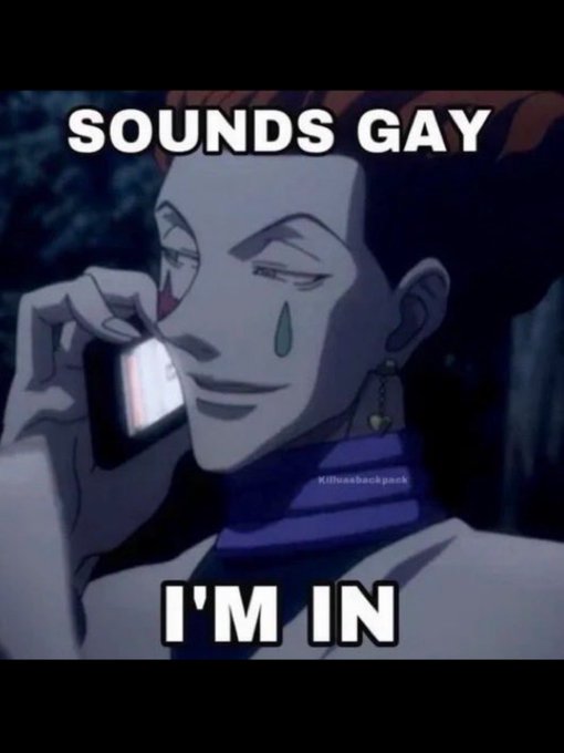 An anime-style meme showing a character with a tear on their face talking on a phone, with bold text reading 'SOUNDS GAY' at the top and 'I'M IN' at the bottom, watermarked '@Rosesbackpack'.