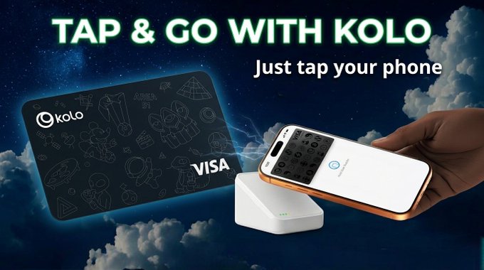 ikolo.com payment gateway card and a white phone with a black screen displaying "Tap & Go With KOLO" on the top right corner.