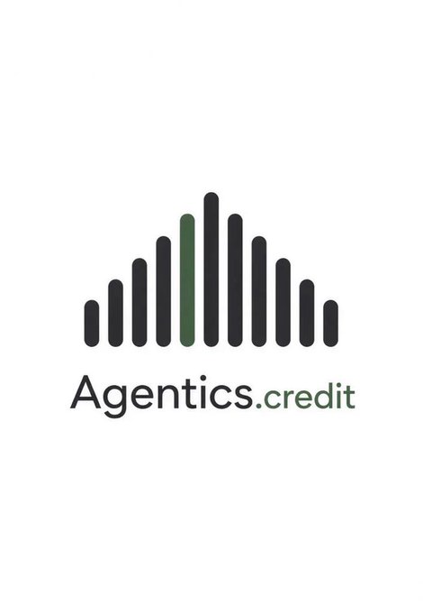 A logo for 'Agentics.credit' featuring a stylized house/equalizer design made of vertical bars in dark and green colors.